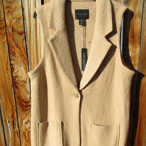 Tahari Wool Blend Cardigan Vest Dark Taupe Single Button Close XL New with Tag